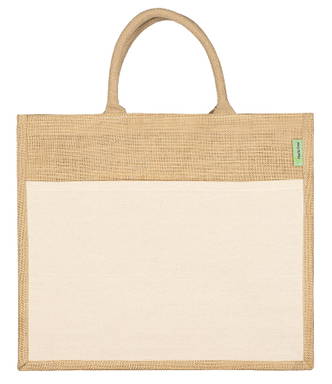 Jute shopper met canvas vak plastic vrij | 240 grams | 43 x 35 + 18 cm - Naturel