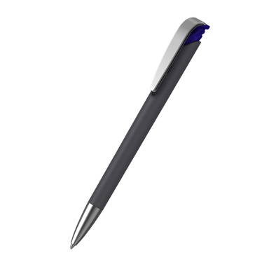 Klio Jona softgrip ice ballpoint pen with metal tip and clip - Softgrip black/dark blue ice