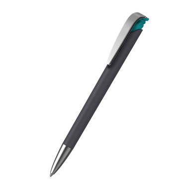 Klio Jona softgrip ice ballpoint pen with metal tip and clip - Softgrip black/turquoise ice