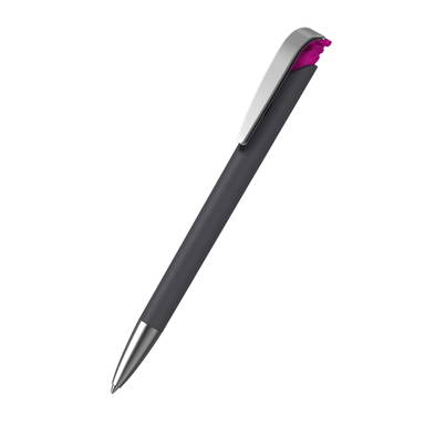 Klio Jona softgrip ice ballpoint pen with metal tip and clip - Softgrip black/pink ice