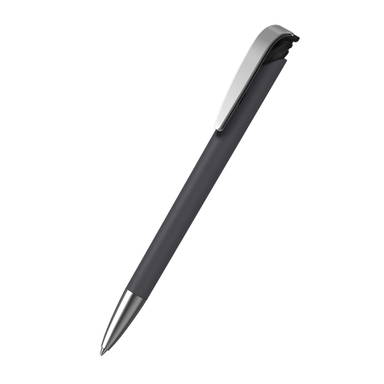 Klio Jona softgrip ice ballpoint pen with metal tip and clip - Softgrip black/black ice