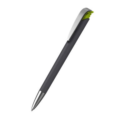 Klio Jona softgrip ice ballpoint pen with metal tip and clip - Softgrip black/light green ice