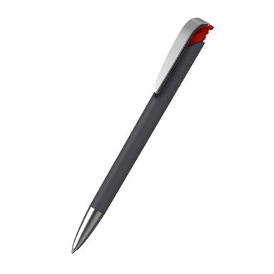 Klio Jona softgrip ice ballpoint pen with metal tip and clip - Softgrip black/red ice