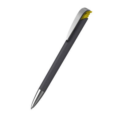 Klio Jona softgrip ice ballpoint pen with metal tip and clip - Softgrip black/yellow ice
