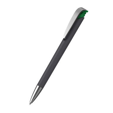 Klio Jona softgrip ice ballpoint pen with metal tip and clip - Softgrip black/green ice
