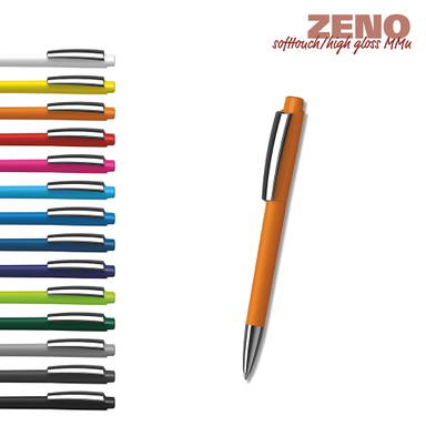 Klio Zeno softtouch balpen met metalen punt en clip - Softtouch black/black
