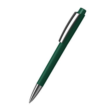 Klio Zeno softtouch balpen met metalen punt en clip - Softtouch dark green /dark green