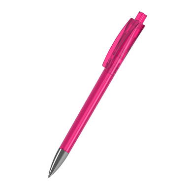 Klio Qube transparent balpen met metalen punt - Pink transparent