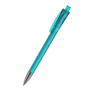 Klio Qube transparent balpen met metalen punt - Turquoise transparent