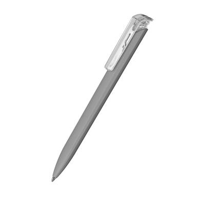 Klio Trias softtouch ballpoint pen with transparent clip - Softtouch grey/transparent