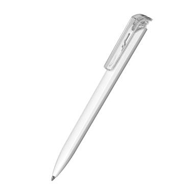 Klio Trias softtouch ballpoint pen with transparent clip - Softtouch white/transparent