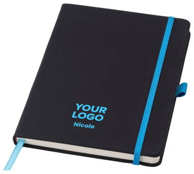 Carnet A5 avec élastique coloré et passant pour stylo - Bleu clair
