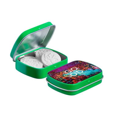 Mini scharnierblikje met vorm pepermunt