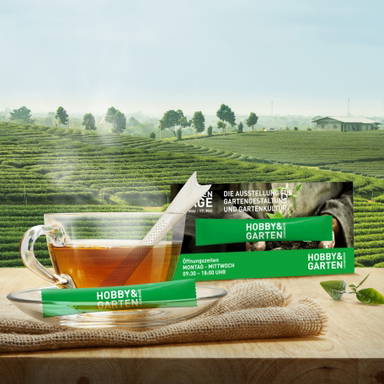 Theestick voor 1 kop thee met kaart - Tea flyer din lang