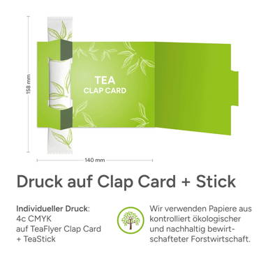 Theestick voor 1 kop thee met kaart - Teaflyer clapcard