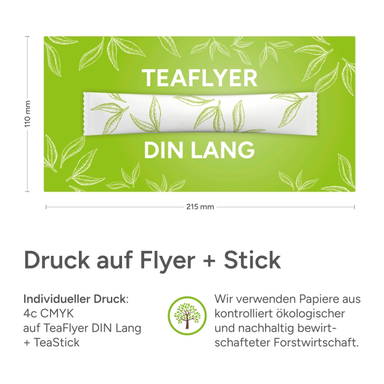 Theestick voor 1 kop thee met kaart - Tea flyer din lang