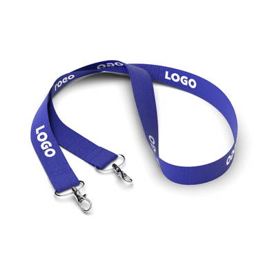 Polyester lanyard with 2 hooks - Dark azure blue