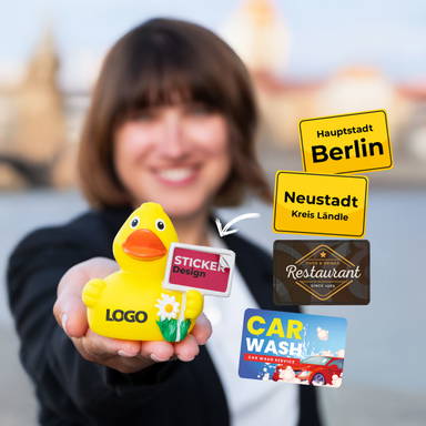 Badeente mit Stadtschild - Gelb/orange