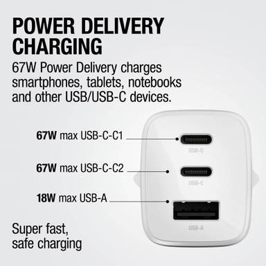 Fresh 'n Rebel 67W Laptop Snellader GaN USB-C &amp; USB-A