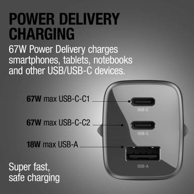 Fresh 'n Rebel 67W Laptop Snellader GaN USB-C &amp; USB-A