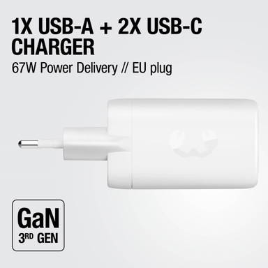 Fresh 'n Rebel 67W Laptop Snellader GaN USB-C &amp; USB-A