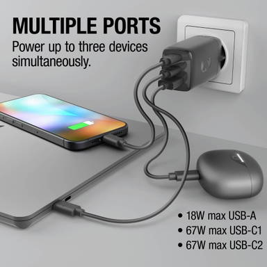 Fresh 'n Rebel 67W Laptop Snellader GaN USB-C &amp; USB-A