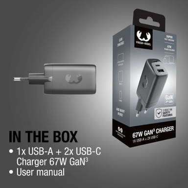 Fresh 'n Rebel 67W Laptop Snellader GaN USB-C &amp; USB-A