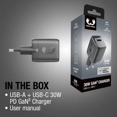 Fresh 'n Rebel 30W Snellader GaN USB-C &amp; USB-A