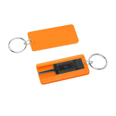 Tire tread depth gauge with keychain - Black, orange