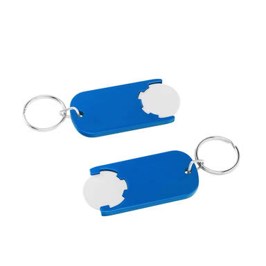 Shopping trolley coin keyring long - White, blue