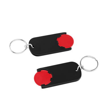 Shopping trolley coin keyring long - Red, black