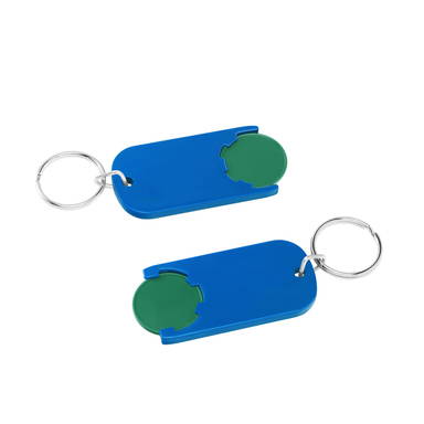 Shopping trolley coin keyring long - Green, blue