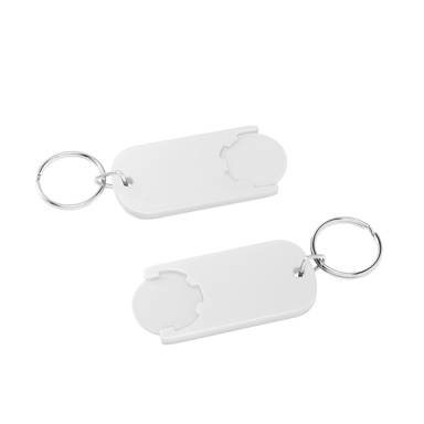Shopping trolley coin keyring long - White, white