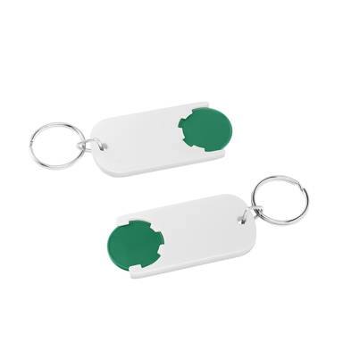 Shopping trolley coin keyring long - Green, white