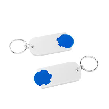 Shopping trolley coin keyring long - Blue, white