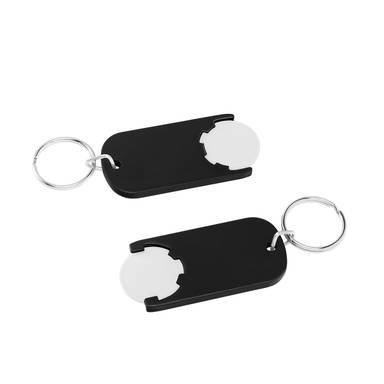 Shopping trolley coin keyring long - White, black