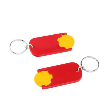 Shopping trolley coin keyring long - Yellow, red