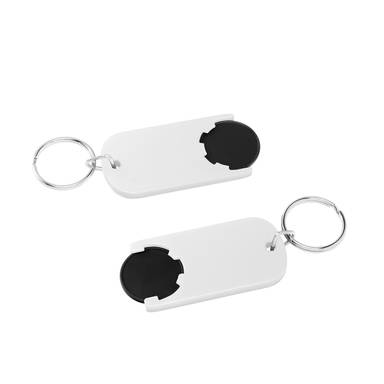 Shopping trolley coin keyring long - Black, white