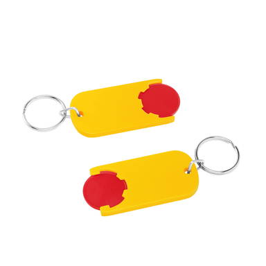 Shopping trolley coin keyring long - Red, yellow