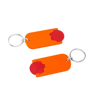 Shopping trolley coin keyring long - Red, orange