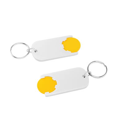 Shopping trolley coin keyring long - Yellow, white