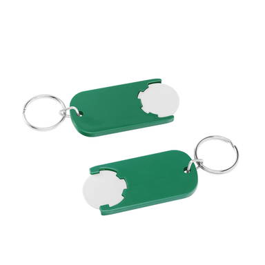 Shopping trolley coin keyring long - White, green