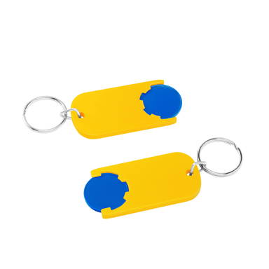 Shopping trolley coin keyring long - Blue, yellow