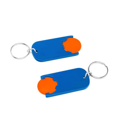 Shopping trolley coin keyring long - Orange, blue