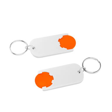 Shopping trolley coin keyring long - Orange, white
