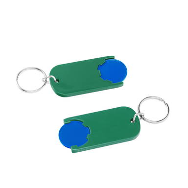 Shopping trolley coin keyring long - Blue, green