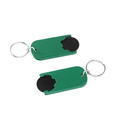 Shopping trolley coin keyring long - Black, green
