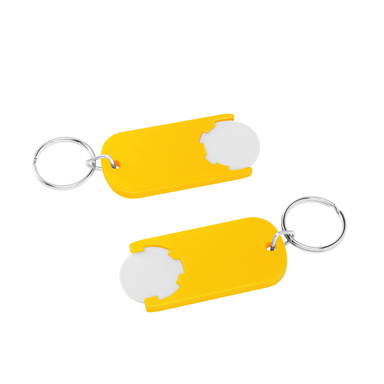 Shopping trolley coin keyring long - White, yellow