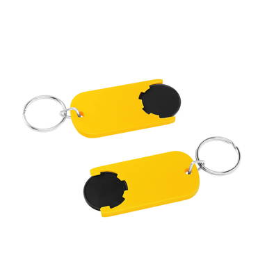 Shopping trolley coin keyring long - Black, yellow