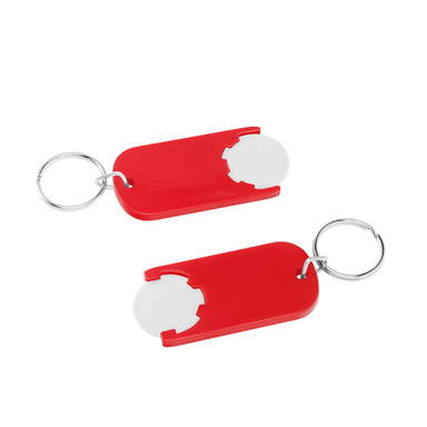 Shopping trolley coin keyring long - White, red